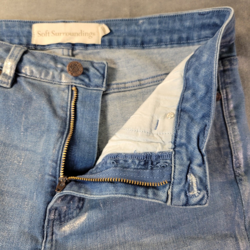 Soft Surroundings Metallic Shimmer Slim Leg Jeans Blue Silver High Rise Size 8 - Picture 3 of 10